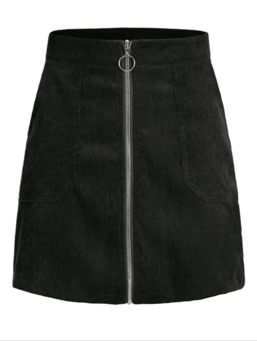SHEIN Black Zip-Front Corduroy Mini Skirt